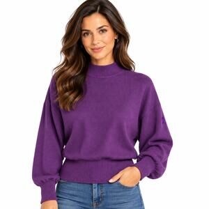 DeMETRE Vintage Women’s Purple Wool Blend Mock Neck Sweater, Size Medium